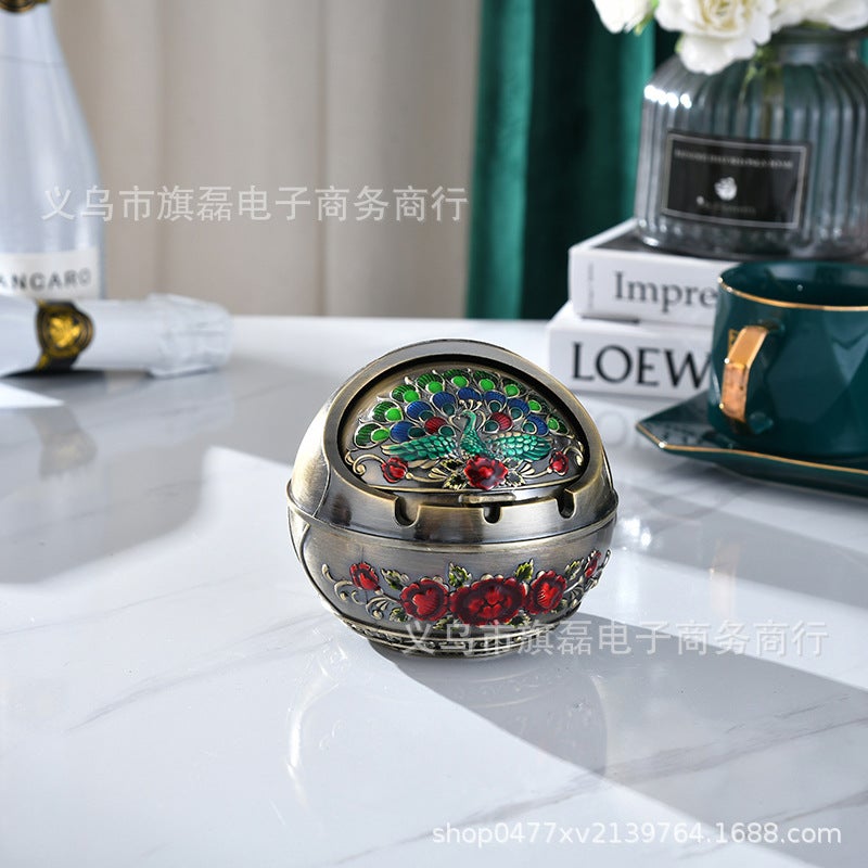 Large Spherical Ashtray Creative Retro Round High-End Metal Anti-Fall Multi-Functional Practical Coffee Table Ashtray - Image 1